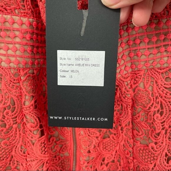 NWT Stylestalker Amelie Crochet Overlay Mini Dress in Melon Xsmall - Picture 10 of 12